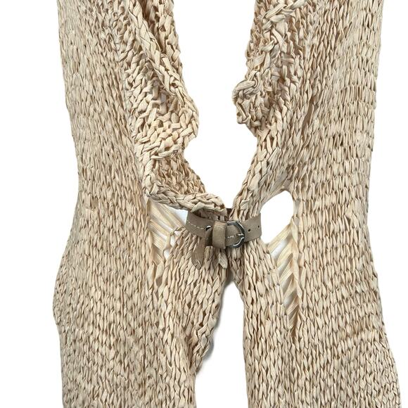 CREA CONCEPT Womens Medium‎ Woven Distressed Beige Sleeveless Vest Cardigan - Picture 2 of 10